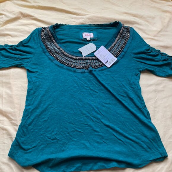 Anthropologie Deletta | Embellished Scoop Neck Top | Teal | NWT - Picture 1 of 4